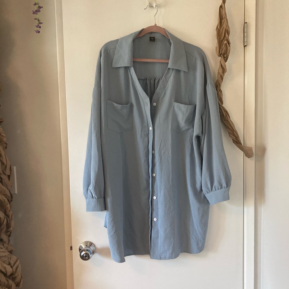 Dusty blue oversized button down
